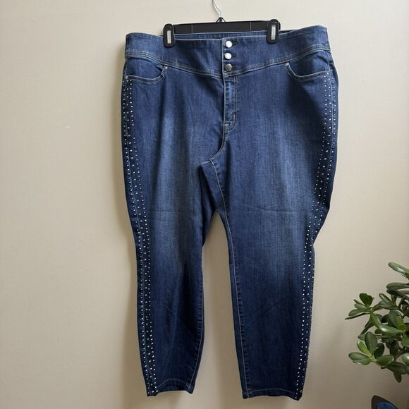 Lane Bryant Denim - Lane Bryant Studded Tuxedo Side Stripe Signature Fit High Rise Jeggings Size 22